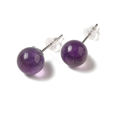 Natural Amethyst Stud Earrings G-B075-02P-04-1