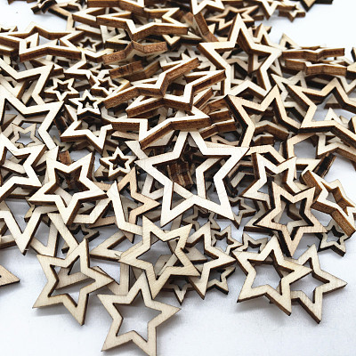 Unfinished Wood Star Shape Discs Slices WOCR-PW0001-026D-1