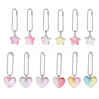 12Pcs 2 Styles Gradient Color Star & Heart Resin Pendant Decorations HJEW-JM00868-1