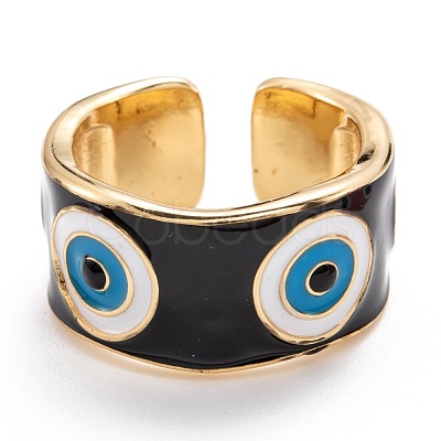 Brass Enamel Cuff Rings RJEW-I077-15G-1