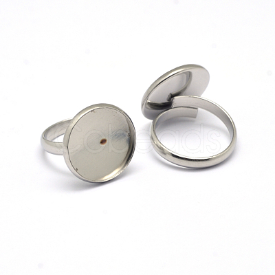 Tarnish Resistant Adjustable 304 Stainless Steel Finger Rings Components STAS-L193-P-14mm-1