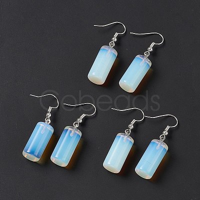 Gemstone Cylindrical Dangle Earrings EJEW-D188-01P-1