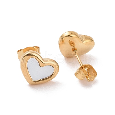 Heart 304 Stainless Steel Shell Stud Earrings STAS-D188-10-1