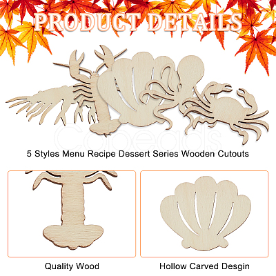 Olycraft 100Pcs 5 Styles Unfinished Wooden Cutouts WOOD-OC0002-87-1