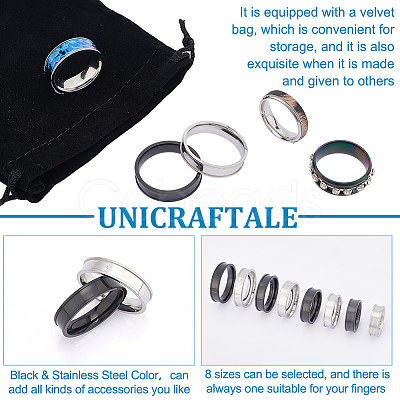 Unicraftale 16Pcs 16 Styles 201 Stainless Steel Grooved Finger Ring Settings STAS-UN0051-07-1