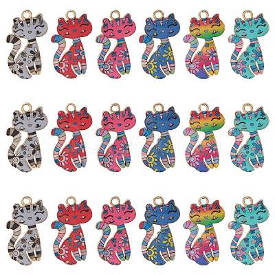 30Pcs 6 Styles Printed Alloy Pendants PALLOY-CJ0002-51-1