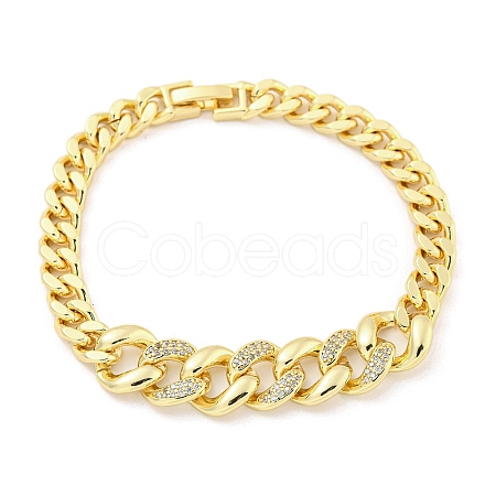 Brass Micro Pave Clear Cubic Zirconia Twisted Chain Bracelets for Women BJEW-R315-01D-G-1
