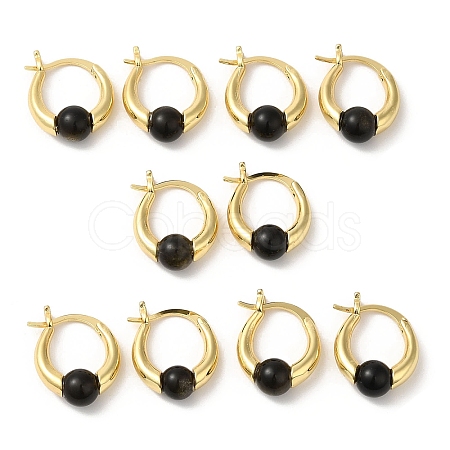 Natural Obsidian Round Beaded Hoop Earrings EJEW-A099-03G-01-1