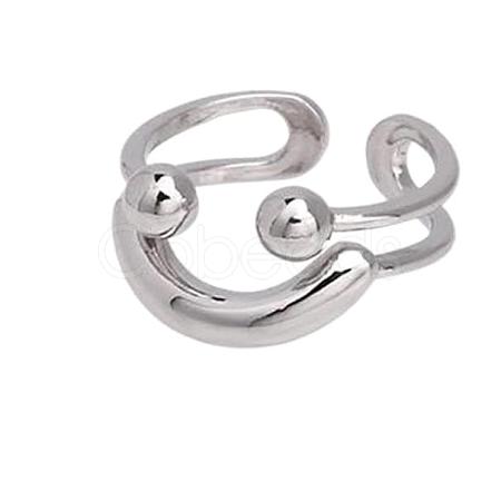 Rhodium Plated 925 Sterling Silver Ring Smiling Face Open Cuff Ring JR967A-1