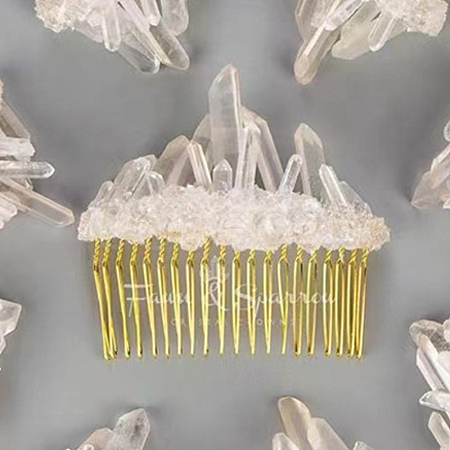 Natural Raw Quartz Crystal Chip Combs. with Alloy Findings PW23032197792-1
