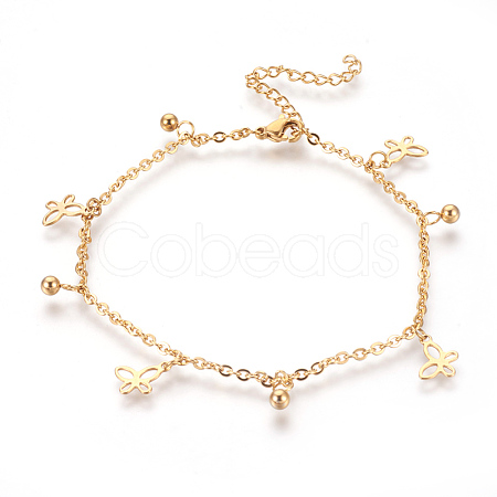 304 Stainless Steel Charm Anklets AJEW-O028-04G-1