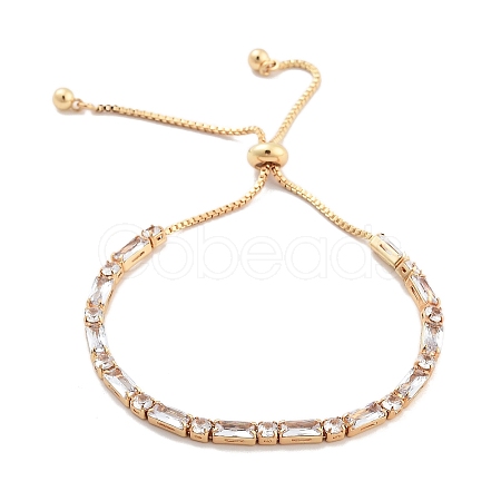 Brass Pave Clear Cubic Zirconia Rectangle & Flat Round Slider Bracelets BJEW-YWC0002-01G-1