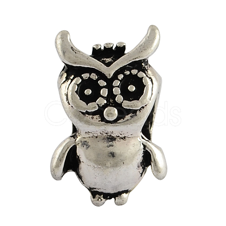 Tibetan Style Alloy Owl European Beads TIBEB-8012-AS-RS-1