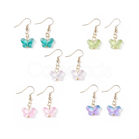 5 Pairs 5 Color Glass Butterfly Dangle Earrings EJEW-JE05099-1