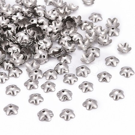 Tarnish Resistant 5-Petal Flower Smooth Surface 304 Stainless Steel Bead Caps STAS-R065-57-1