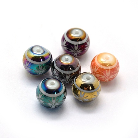 Opaque Spray Painted Glass Beads LAMP-P050-E-8mm-1