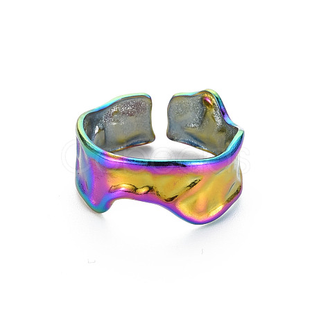 Rainbow Color 304 Stainless Steel Irregular Cuff Ring RJEW-N038-039M-1