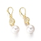 Shell Pearl Dangle Earrings, with Cubic Zirconia teardrop, Beads and Brass Earring Hook, Round, Golden, 40mm, Pin: 1mm