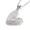 Valentine's Day Brass Micro Pave Clear Cubic Zirconia Pendant Necklaces, Heart, Platinum, 18.35 inch(466mm)