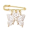 Butterfly & Flower Charm Alloy Enamel Brooches for Women, Iron Safety Pin Brooch, Kilt Pins, White, 50mm