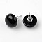 Half Round Dome Natural Dyed & Heated Black Agate Stud Earrings, with Platinum Plated Brass Findings, 18mm, Pin: 0.8mm