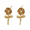 Brass Micro Pave Cubic Zirconia Studs Earring Findings, Long-Lasting Plated, Lead Free & Cadmium Free, Flower, Real 18K Gold Plated, 16.5x8mm, Hole: 1.6mm, Pin: 12x0.7mm