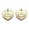 316 Surgical Stainless Steel Rhinestone Charms, with Shell and Jump Rings, Heart with Sun, Real 14K Gold Plated, 14x15x2mm, Jump Ring: 2.7x0.4mm, 1.9mm inner diameter