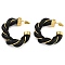 Brass & PU Leather Twist Stud Earrings, Real 18K Gold Plated, Black, 40.5x8.5mm