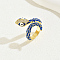 Vintage Brass Cubic Zirconia Snake Rings for Women, Enamel Cuff Rings, Blue, Inner Diameter: 16~18mm