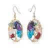 Natural & Synthetic Mixed Gemstone Chips Oval with Tree of Life Dangle Earrings EJEW-JE04880-01-3