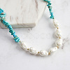 Natural Turquoise Chip & Nuggets Shell Pearl Beaded Necklaces NJEW-L125-007G-5