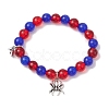 2Pcs 10mm Round Natural White Jade & Red Glass & Blue Cat Eye Beaded Stretch Bracelet Sets for Lover BJEW-JB10325-05-3