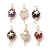 Natural Amethyst/Carnelian/Fossil/Black Onyx(Dyed & Heated)/White Jade/Tiger Eye Round Copper Wire Wrapped Connector Charms PALLOY-JF03035-1