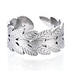 304 Stainless Steel Leaf Open Cuff Ring for Women RJEW-N040-11-2