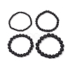 4Pcs Round Natural Lava Rock Beads Stretch Bracelets BJEW-JB10965-4