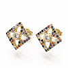 Brass Micro Pave Colorful Cubic Zirconia Stud Earrings EJEW-S208-020-2