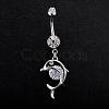 Piercing Jewelry Real Platinum Plated Brass Rhinestone Dolphin Navel Ring Belly Rings AJEW-EE0001-63-2