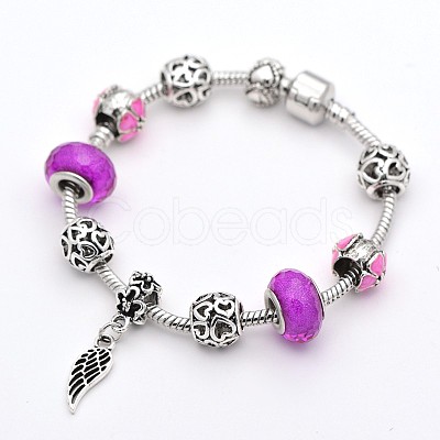 Wing Alloy European Style Beads Bracelets BJEW-P049-20-1