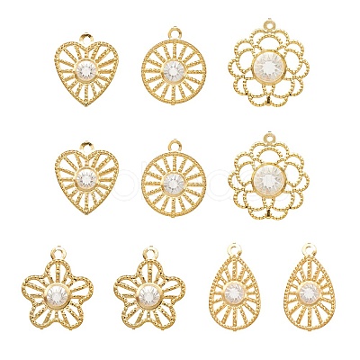 10Pcs 5 Styles Iron Rhinestone Pendants IFIN-YW0001-94-1