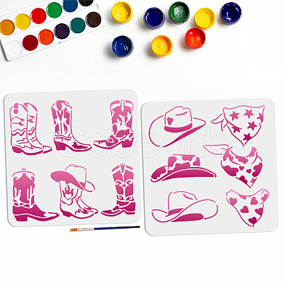 MAYJOYDIY US 1 Set Cowboy Theme PET Hollow Out Drawing Painting Stencils DIY-MA0003-93B-1