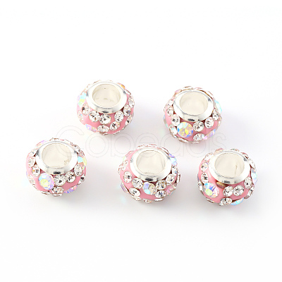 Handmade Polymer Clay Rhinestone European Beads FPDL-S016-001G-1