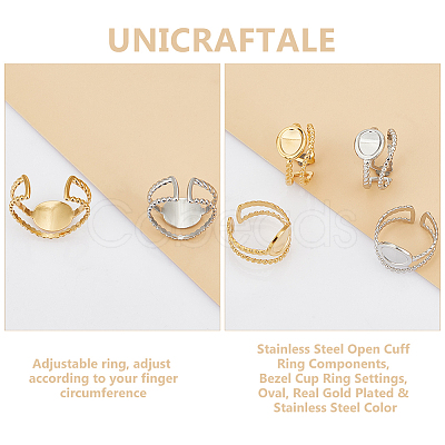 Unicraftale 8Pcs 2 Colors 304 Stainless Steel Open Cuff Ring Components STAS-UN0055-02-1