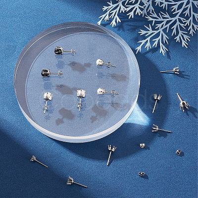 SUNNYCLUE 90Pcs 3 Size 304 Stainless Steel Post Stud Earring Settings STAS-SC0004-85-1