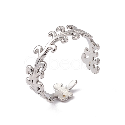 Non-Tarnish 304 Stainless Steel Leafy Branch Wrap Open Cuff Ring for Women RJEW-C045-20P-1