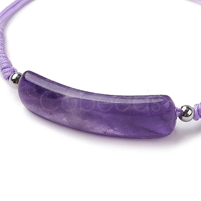 Curved Rectangle Natural Amethyst Adjustable Nylon Cord Braided Bead Bracelets for Women Men BJEW-JB10280-04-1