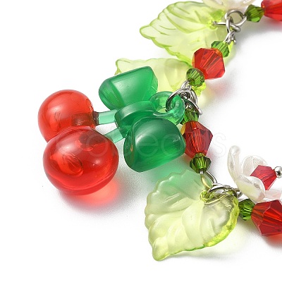 Glass & Resin & Acrylic Flower Charm Bracelet BJEW-JB09435-04-1