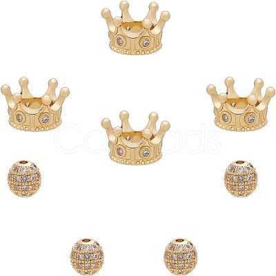 CHGCRAFT 8Pcs 2 Styles CZ Brass Micro Pave Grade AAA Cubic Zirconia Beads KK-CA0001-38G-1