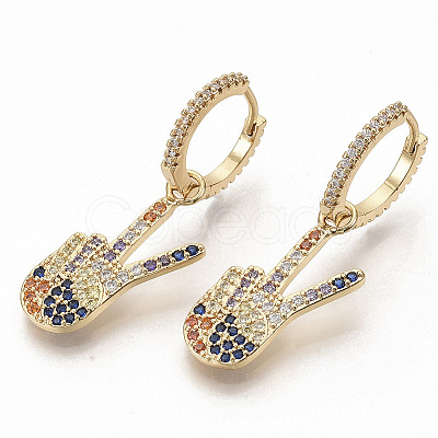 Brass Micro Pave Colorful Cubic Zirconia Dangle Hoop Earrings EJEW-S208-067-1