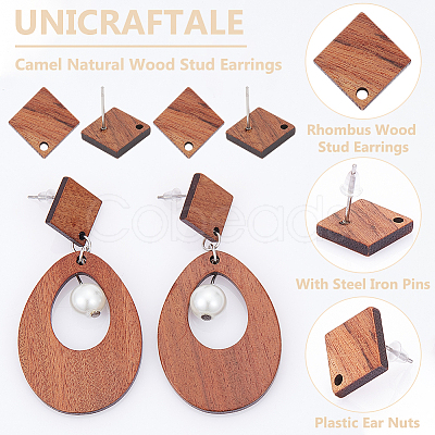 Unicraftale 30Pcs Camel Natural Wood Stud Earrings EJEW-UN0002-33B-1