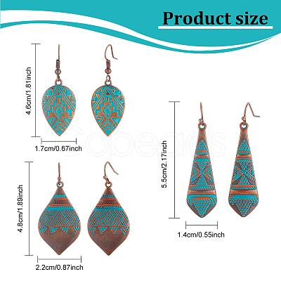 ANATTASOUL 3 Pairs 3 Style Alloy Teardrop with Rhombus Dangle Earrings for Women EJEW-AN0002-01-1